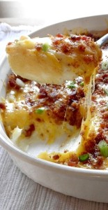 Twice Baked Potatoes Casserole with Cream Cheese, Bacon, and Garlic