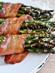 Bacon wrapped caramelized sesame asparagus by How sweet it is