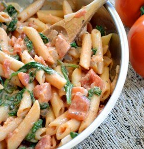 Creamy Tomato Spinach Pasta from Budget bytes
