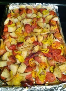 Oven-roasted Sausages, Potatoes and Peppers