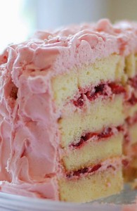 Vanilla Cake with Strawberry Cream Frosting