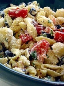 Roasted Garlic, Olive and Tomato Pasta Salad